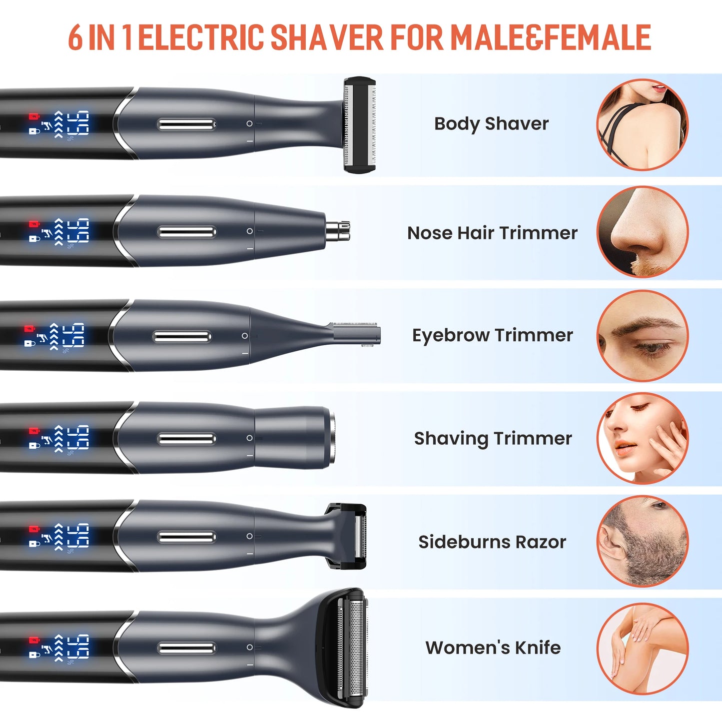 Portable 6 In 1 Electric Body Shaver for Men & Women