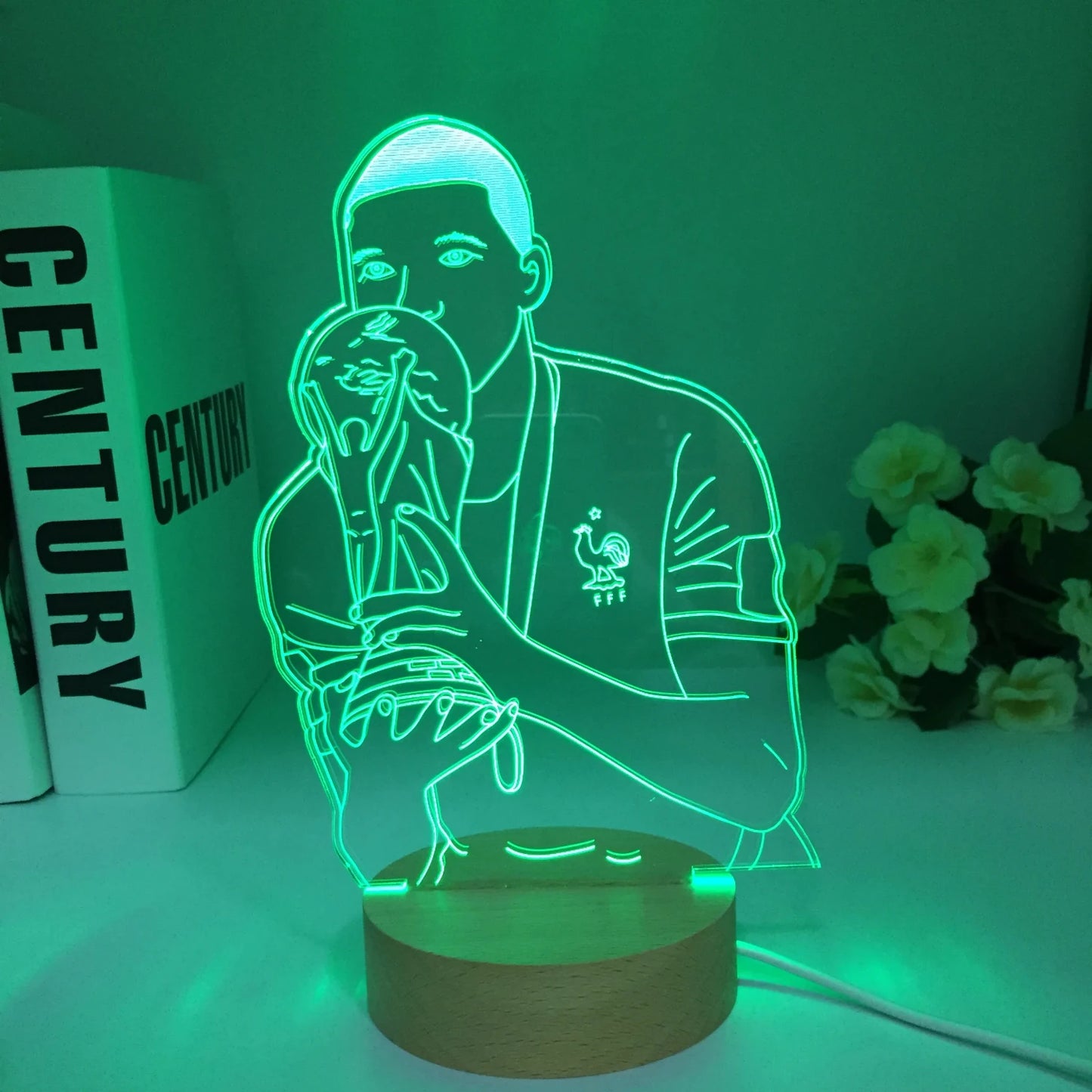 Soccer Football Star Kylian Mbappes Wooden 3D Lamp 7 Colors