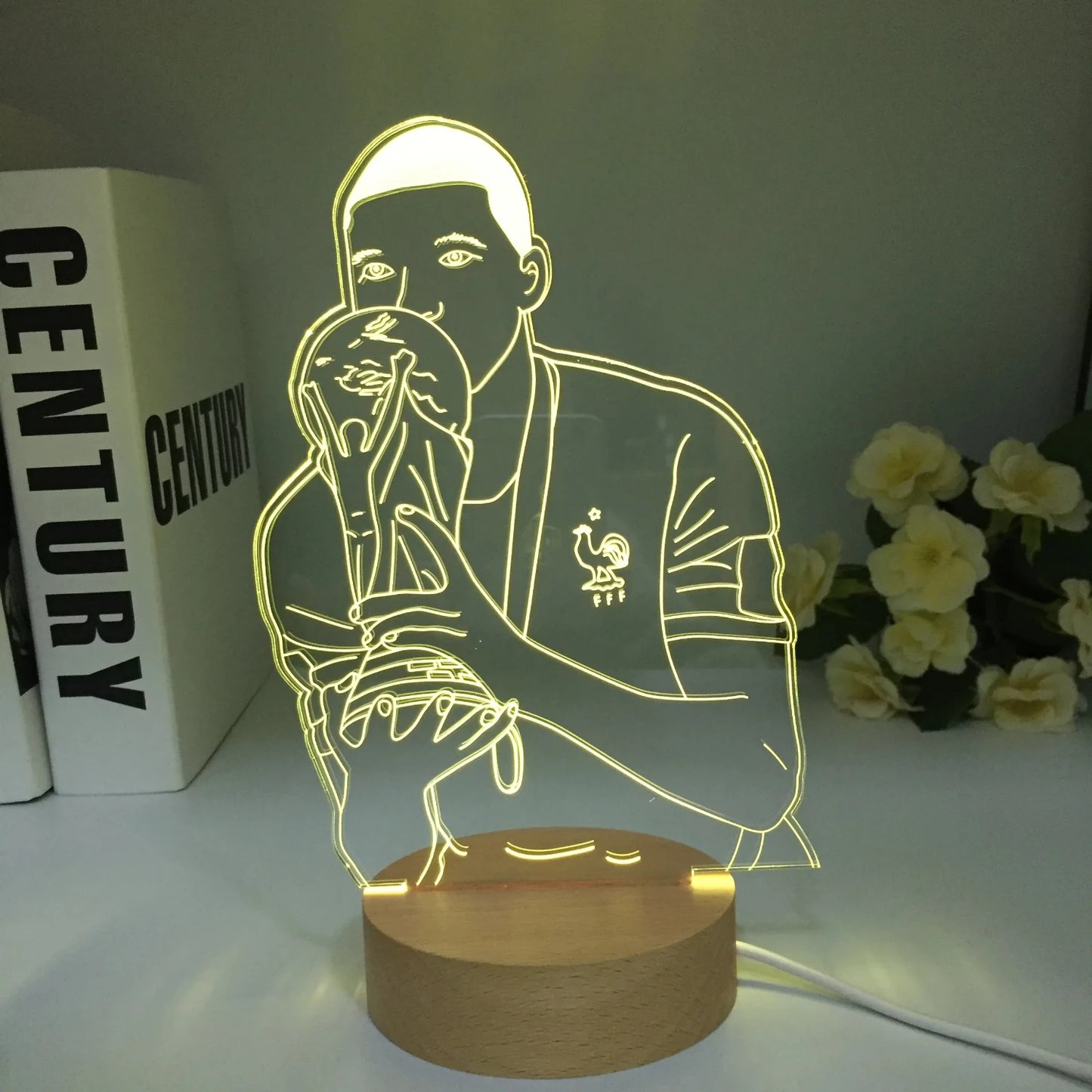 Soccer Football Star Kylian Mbappes Wooden 3D Lamp 7 Colors