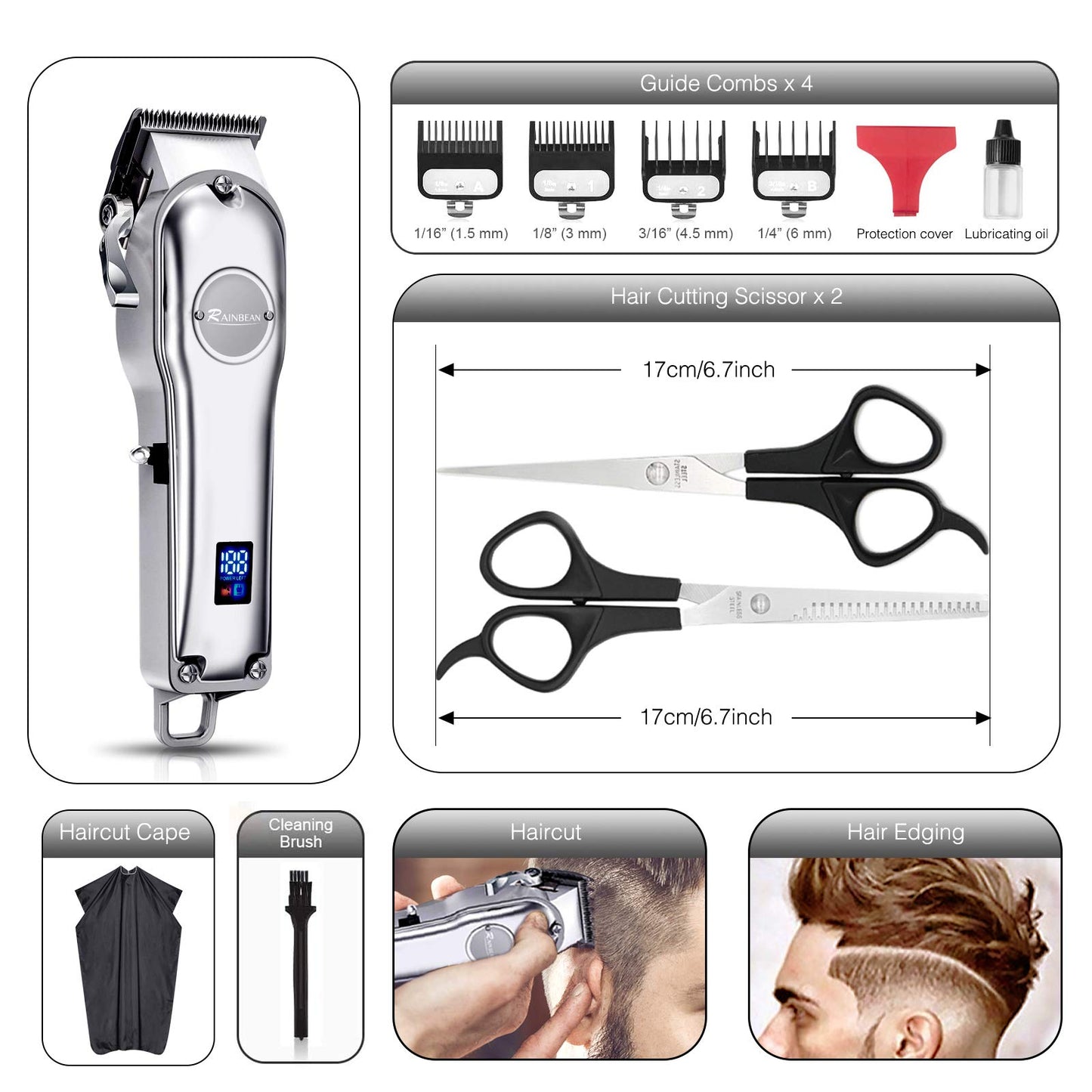 USB Cordless Hair Clipper Waterproof Grooming Kit