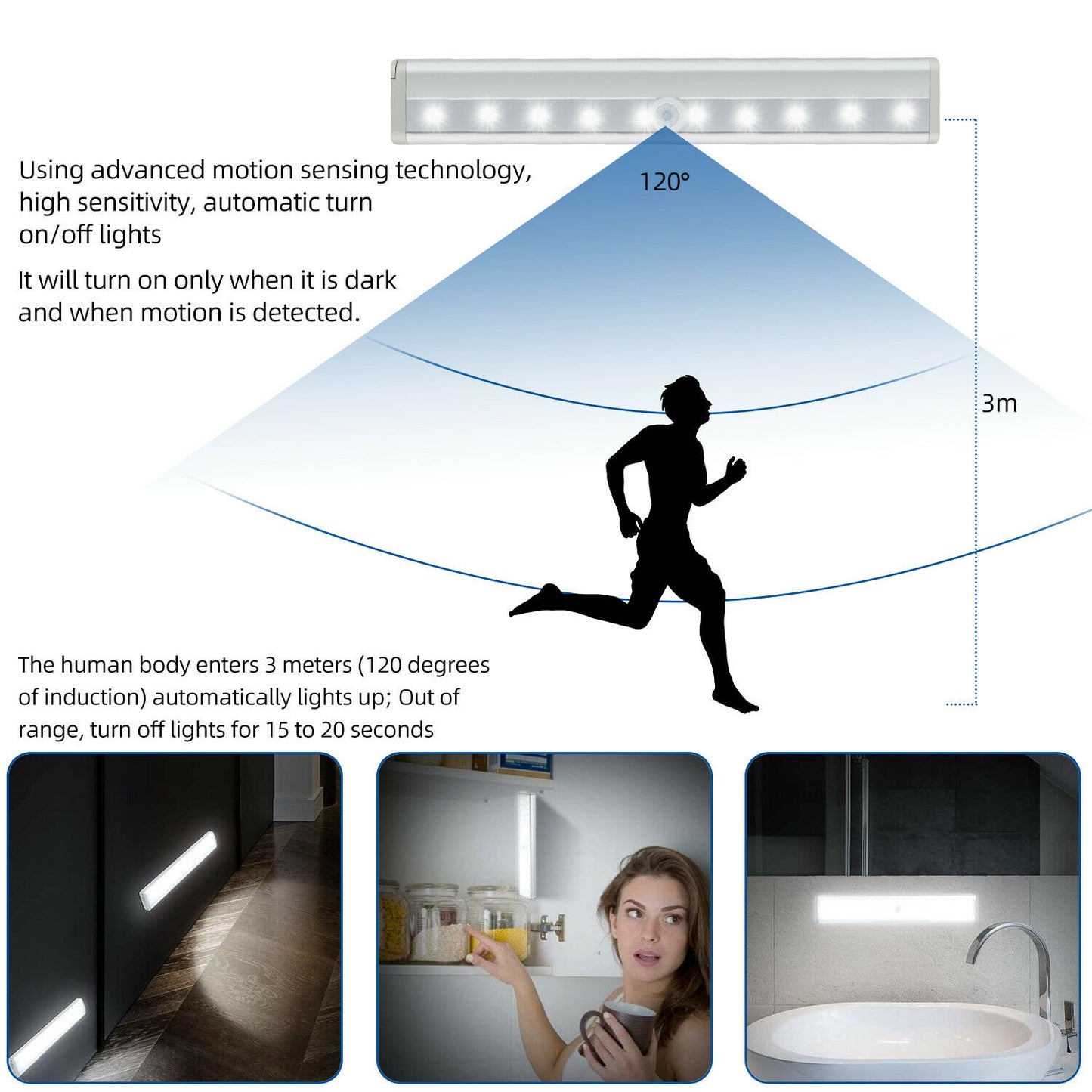 Wireless Motion Sensor LED Light Counter Night Lamp