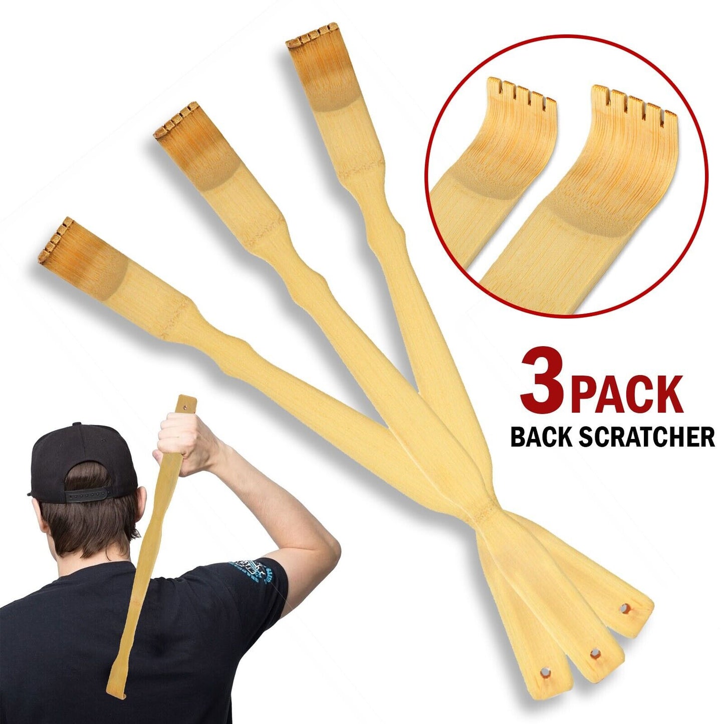 3 Long Reach Natural Bamboo Back Scratcher