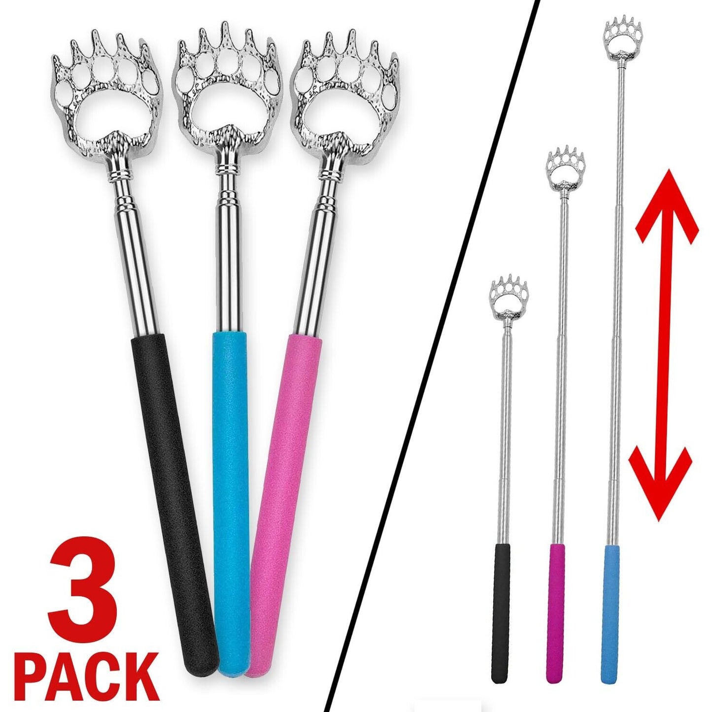 3 Pack Bear Claw Metal Extendable Back Scratcher