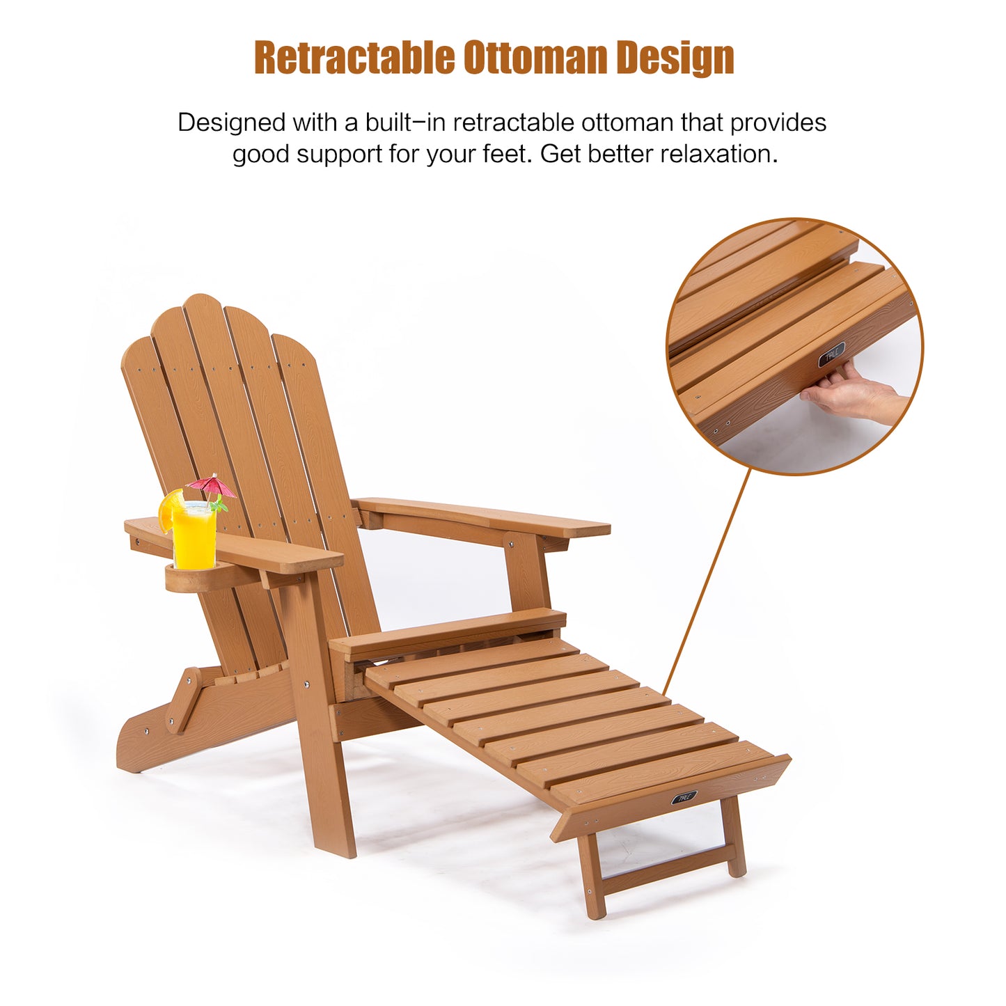 Adirondack Chair With Pullout Ottoman & Cup Holder