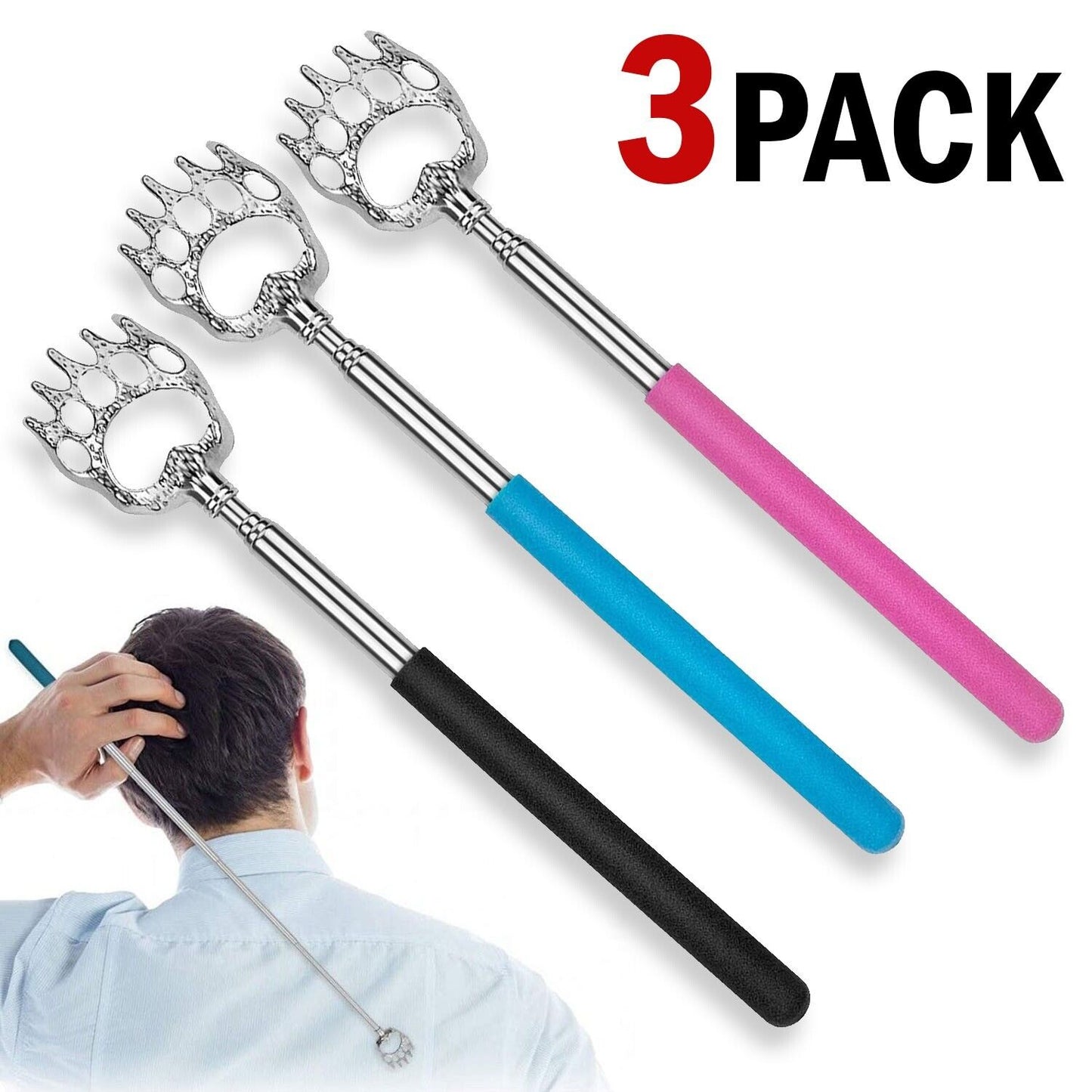 3 Pack Bear Claw Metal Extendable Back Scratcher