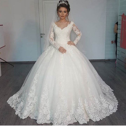 Long Sleeve Lace Wedding Dress Bridal Gown