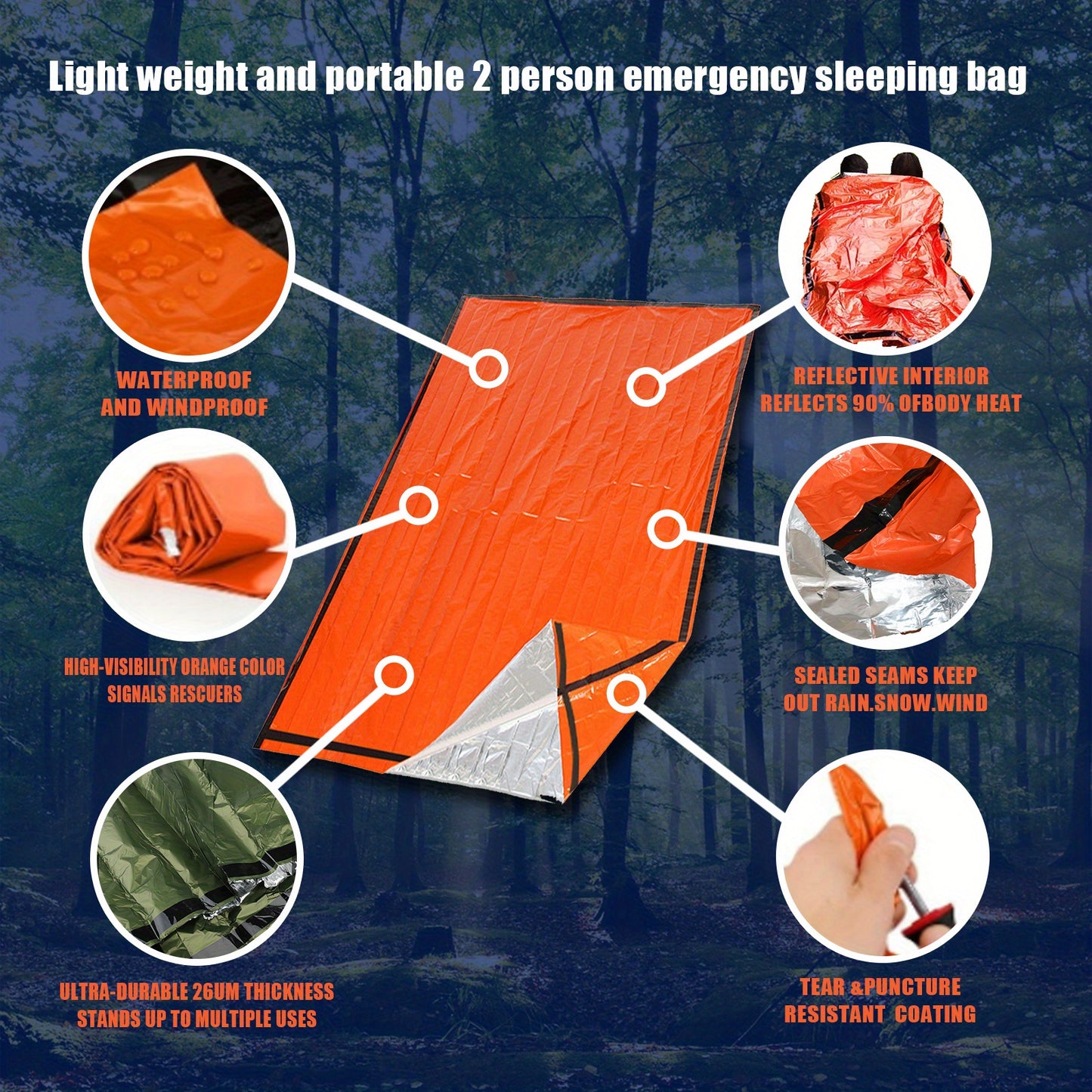 Lightweight Portable Thermal Sleeping Bag, Blanket, Tent