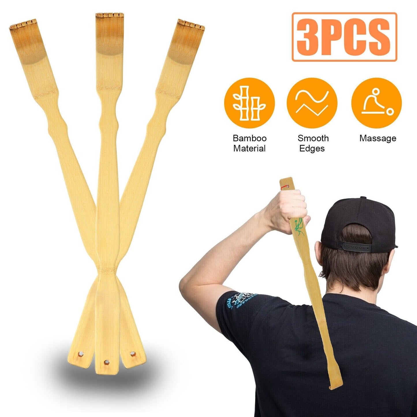 3 Long Reach Natural Bamboo Back Scratcher