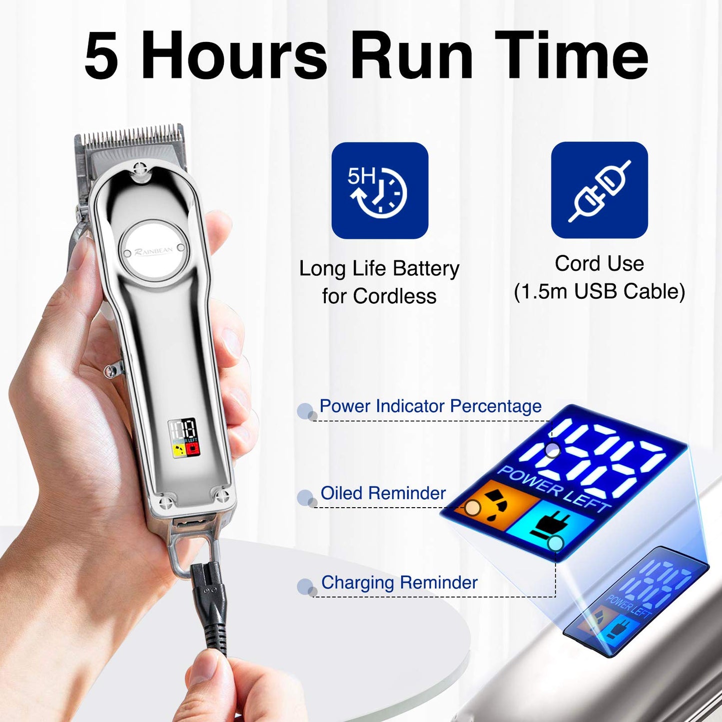 USB Cordless Hair Clipper Waterproof Grooming Kit