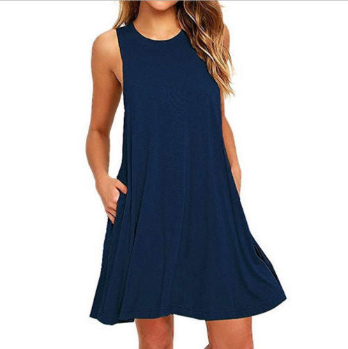 Summer Casual Ladies Pocket Dress