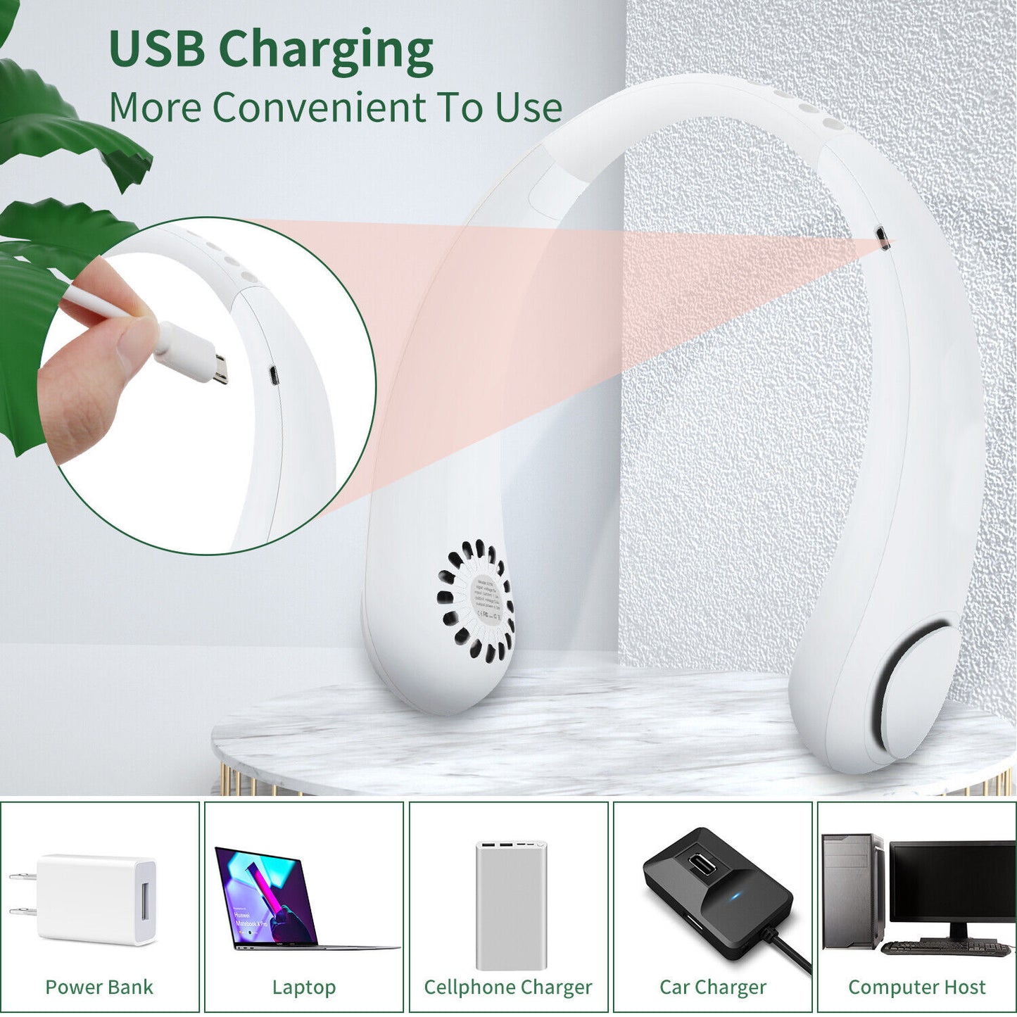 USB Leafless 360 Degree Hanging Neck Cooling Fan