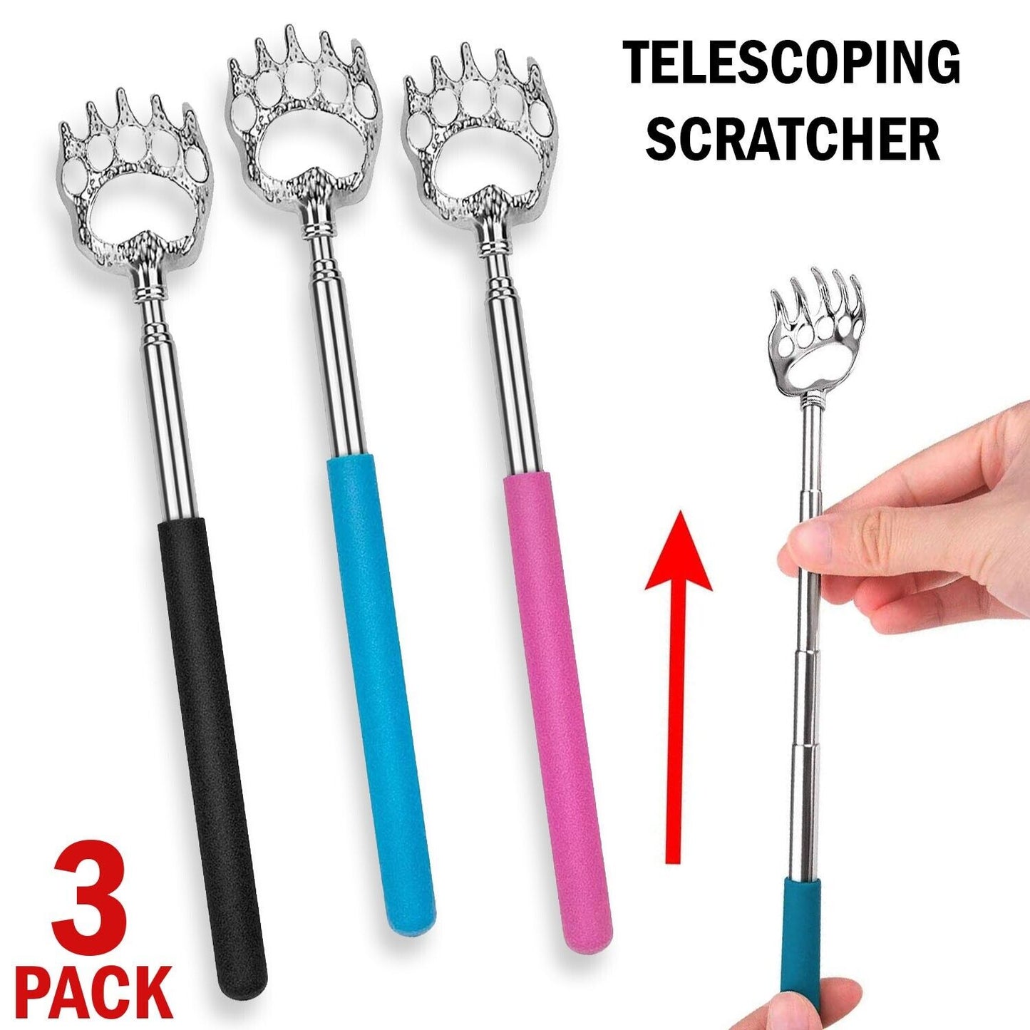 3 Pack Bear Claw Metal Extendable Back Scratcher