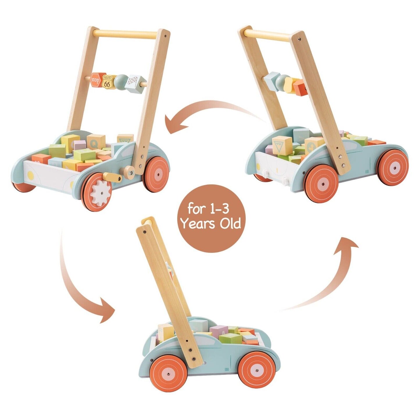 ROBUD 3 Toy Wooden Push Toddler Baby Walker